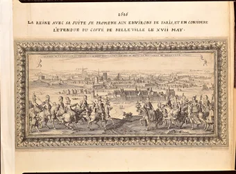 A rainha com sua comitiva na periferia de Paris, 17 de maio de 1616